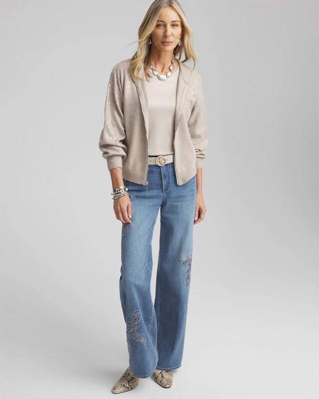 Sequin Zip Front Cardigan - image 2